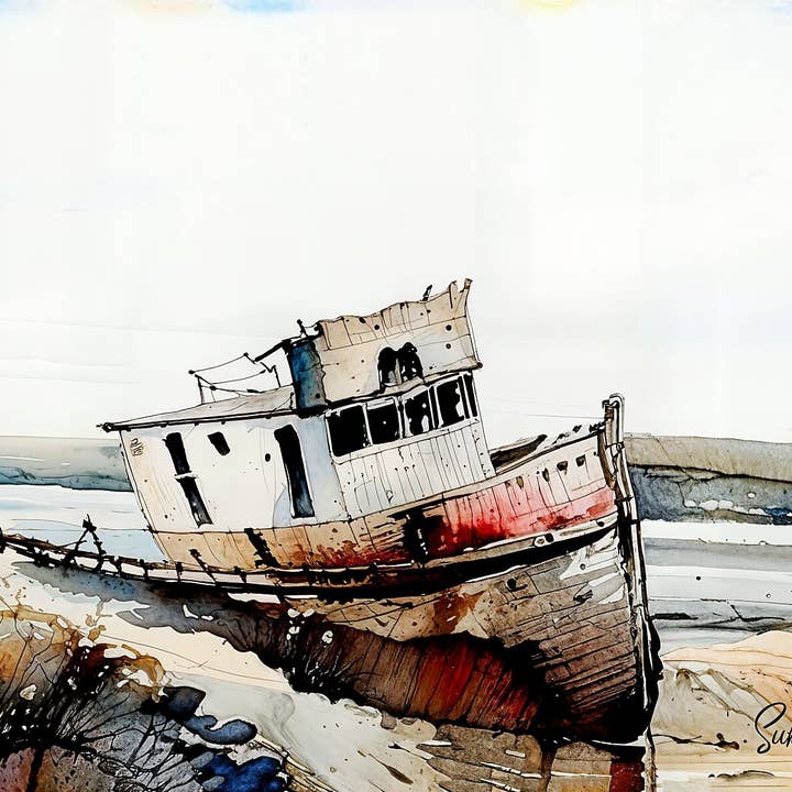Watercolor Boat Fine Art, Nautical Home Decor, Coastal Wall Art, Ship Art Print, Beach House Decoration for wholesale by Mediaunlimited, LLC.