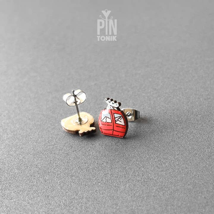 PinTonik - Wholesale Stud/Post Earrings - Ski Gondola Stud Earrings - Fun Apres Ski Wood Earrings7