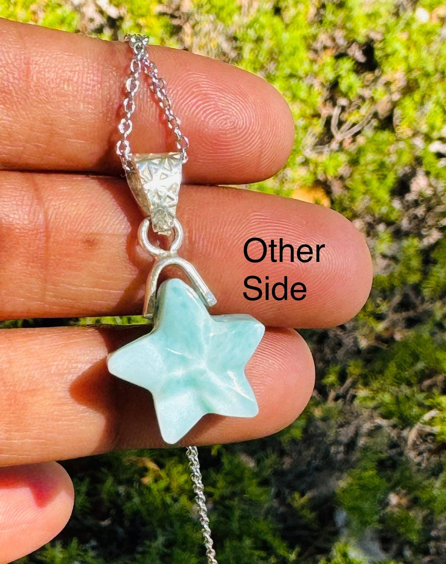 Akstar Gems – wholesale Pendant/charm necklace – Larimar Necklace, Atlantis Stone, Healing Stone, Silver Star Bohemian Jewelry, Dominican Republic Larimar Jewelry Gifts, 1.20”x0.60”9