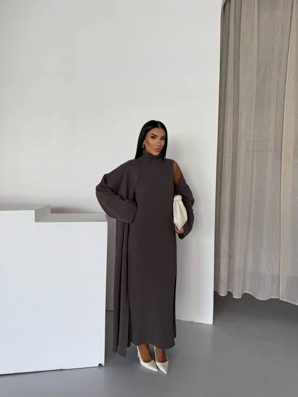 Design company-Fatma Balkir - Vendita all'ingrosso Vestito - Donna - Abito lungo in maglia e set di cardigan lungo coordinato5