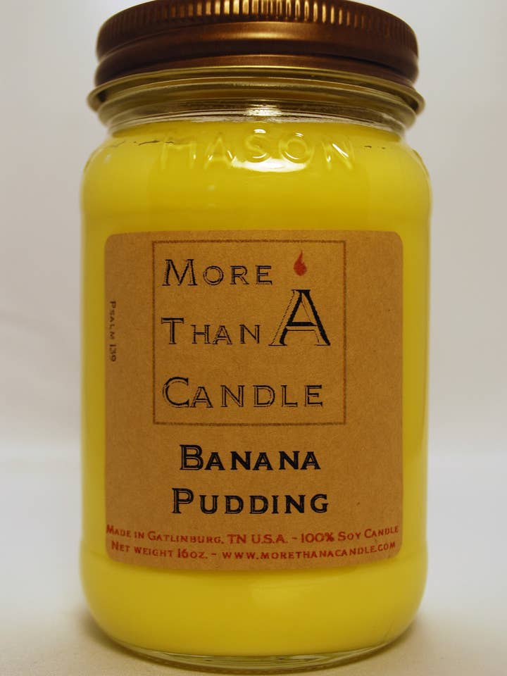 Pudding aux bananes - Bocal Mason 16 oz pour la vente par More Than Candle