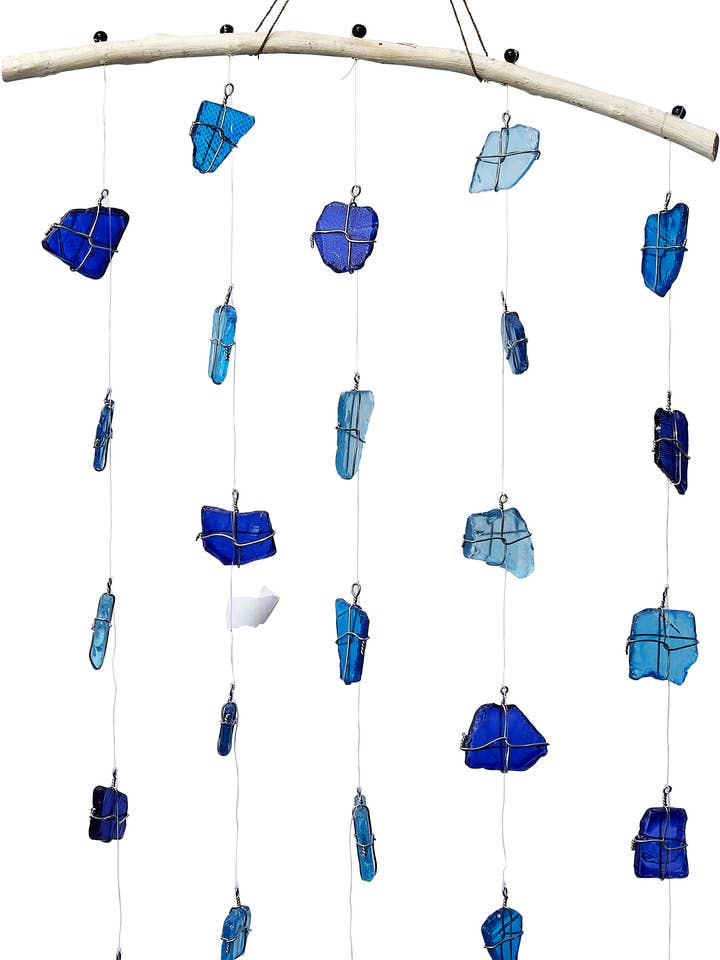 Bluish Sea Glass Wall Hanger 12x18" for wholesale by HS Seashells