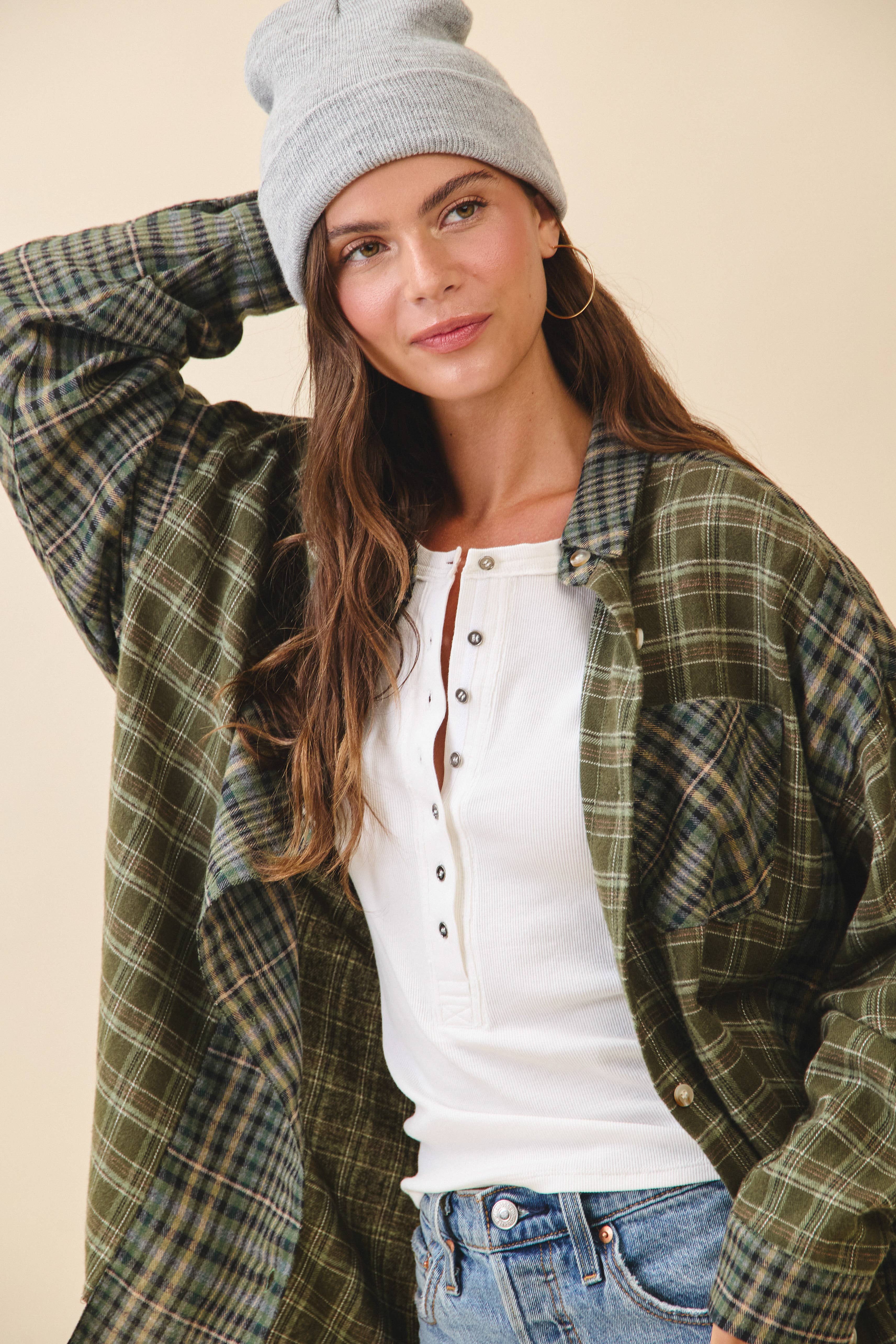 AEMI + CO - Wholesale Button Down Shirt - Women's - 8376EN Kambrie Plaid Flannel Shirt23