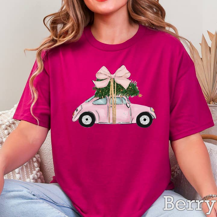 Shoppe SHC - Wholesale T-shirt (graphic) – women's - Pink Christmas Car Christmas 2025 Graphic Tee | Gildan21