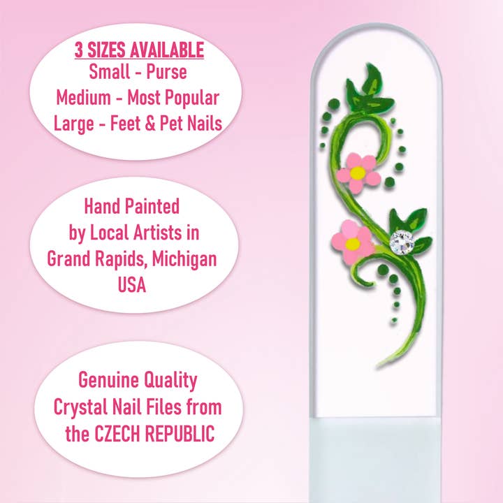 Classy Nail Files – Lima de unhas por atacado – Lima de Unhas de Cristal Pintada à Mão com Flores Swarovski Pretty Posie4