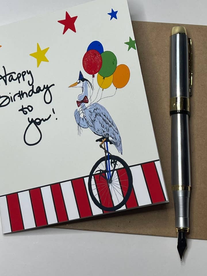 Birthday Card - Heron Celebrates Happy Birthday for wholesale by Color Crumbs Club