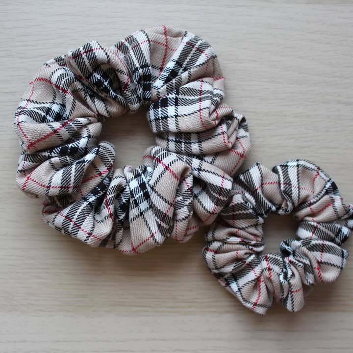Thomson Camel Tartan Hair Scrunchies for wholesale by Oopsie Daisy Accessories