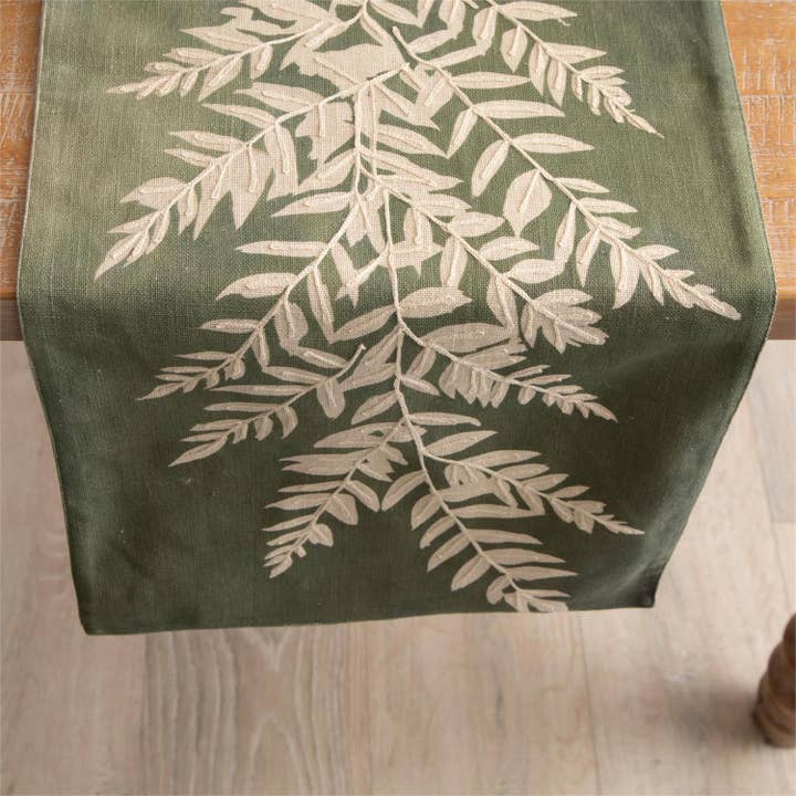 Audrey's Home & Gift - Wholesale Table Runner - Table Runner - Embroidered Leafy Green (Pk/02)1