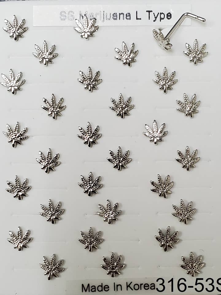 Silver Marijuana Design L Type Nose Ring for wholesale by etreM