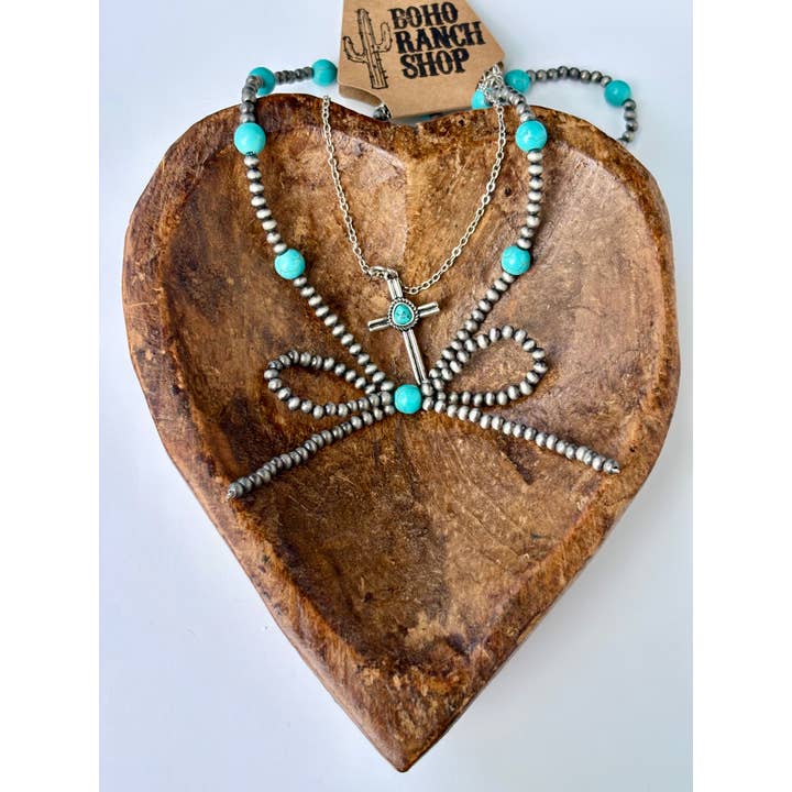 Boho Ranch Shop - Wholesale Pendant/Charm Necklace - 2 Layer Western Style Coquette Bow & Pendant Necklace7