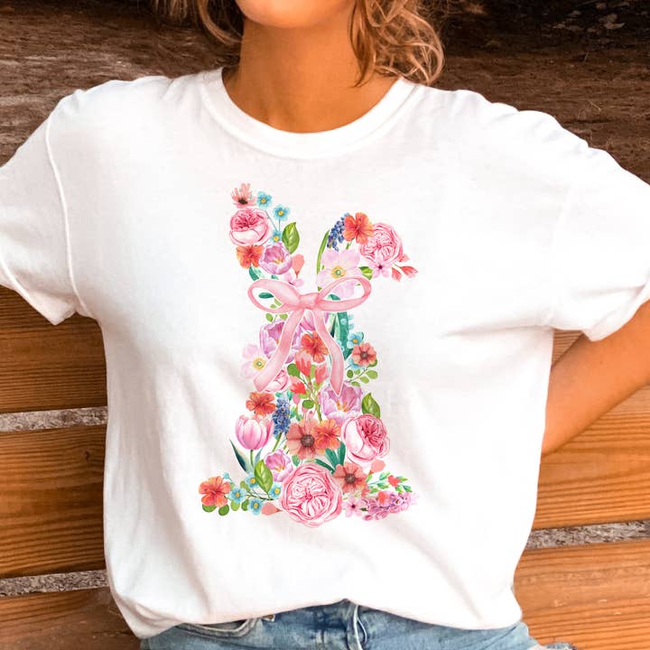 Easter Graphic Tee Easter Floral Bunny Graphic Tshirt for wholesale by Par.tees by Party On!
