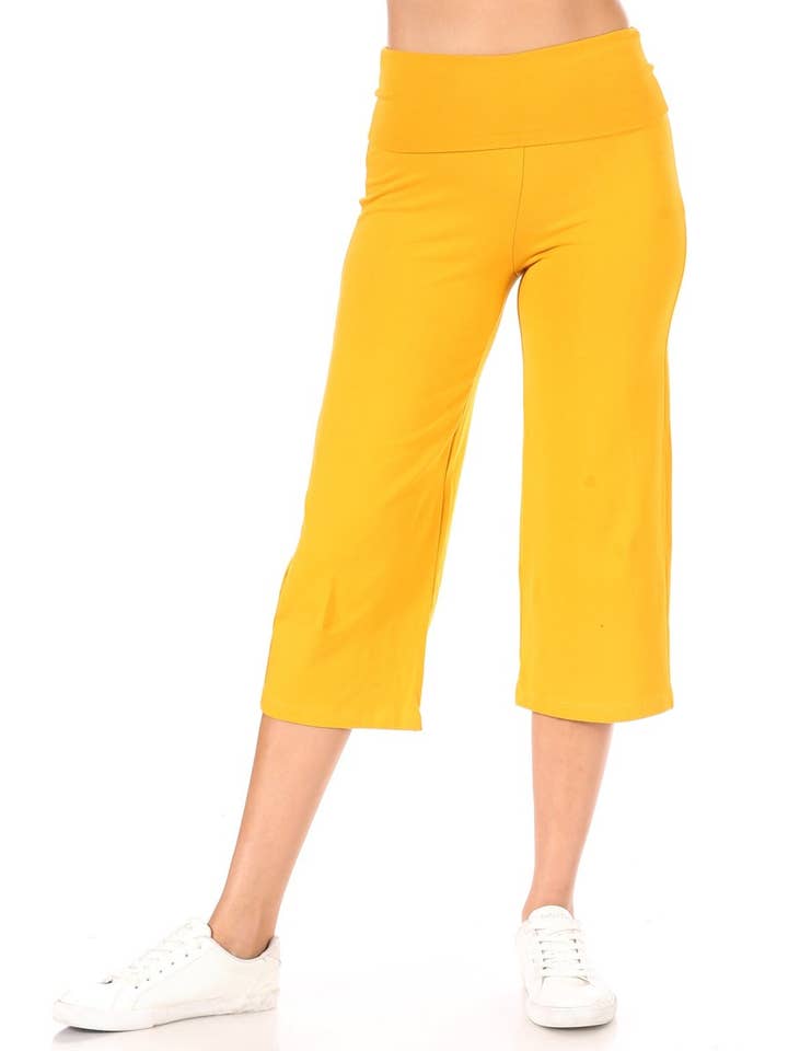 Mustard Women's Solid Color High Waist Cropped Pants for wholesale on Faire1