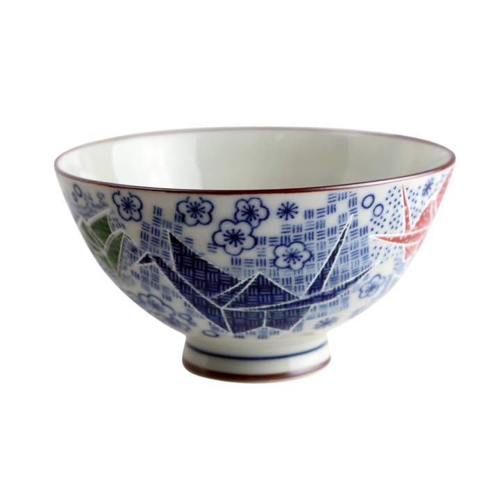 Origami Crane Tsuru 10oz 4.5"Dia x 2.5"H Porcelain Rice Bowl JP (10/120) for wholesale by Urban Tokyo