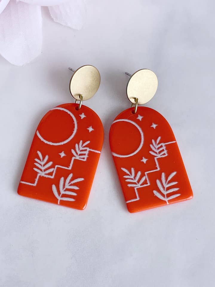 Geometric acrylic earrings southwest leaves - Harvest Moo for wholesale by Pearl and Ivy Studio