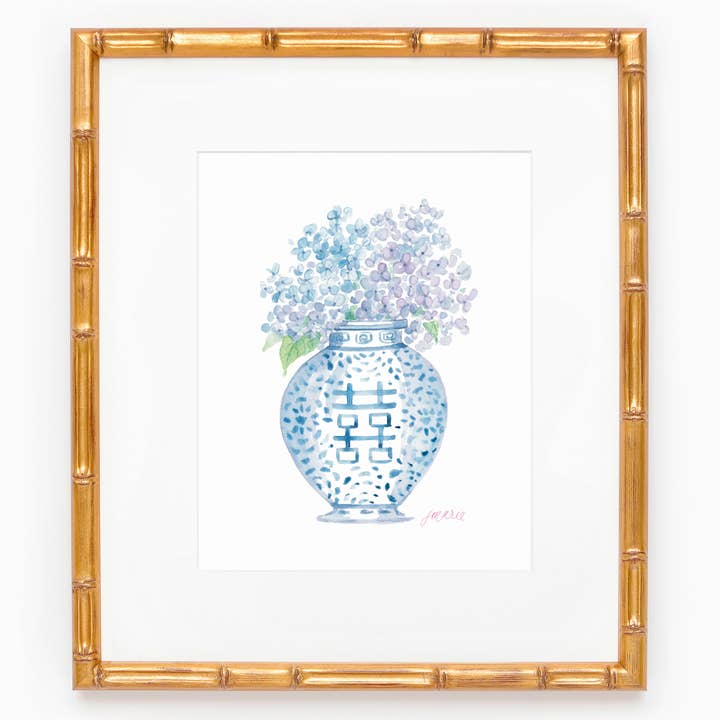 Simply Jessica Marie - Wholesale Art Print - Ginger Jar with Hydrangeas Watercolor Art Print