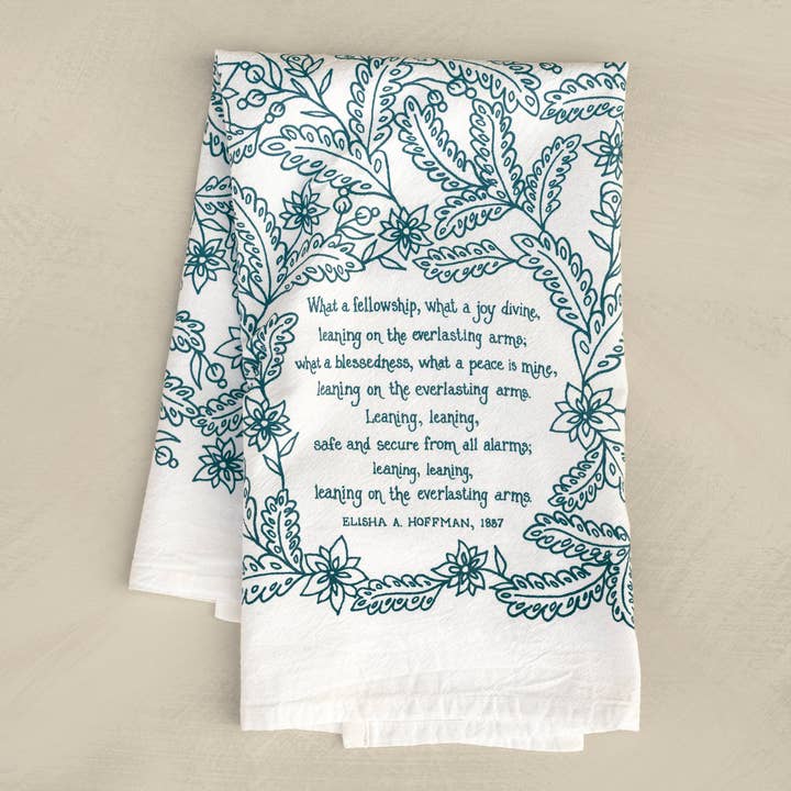 Leaning on the Everlasting Arms Hymn Tea Towel for wholesale by Little Things Studio