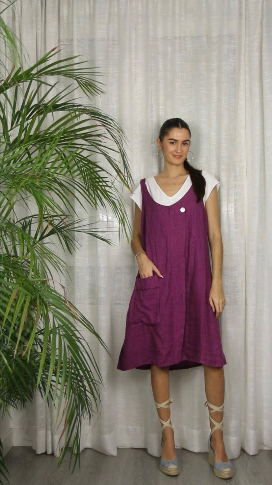 Linen & More – Großhandel Kleid – Damen – Kleid mit 100 % Leinen-Tasche5