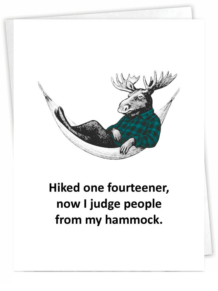 Funny Outdoor Card - Hammock Moose - Blank Inside for wholesale by Blue Spark Card Co