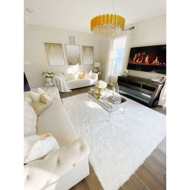 Well Woven - Wholesale Area Rug - Feather Collection Liza White Shag Rug – Sparkly, Plush, Minimalist Glam7