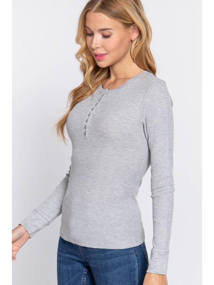 Active Basic | Active USA - Vente Haut en maille – femme - Top thermique à manches longues style henley en maille38