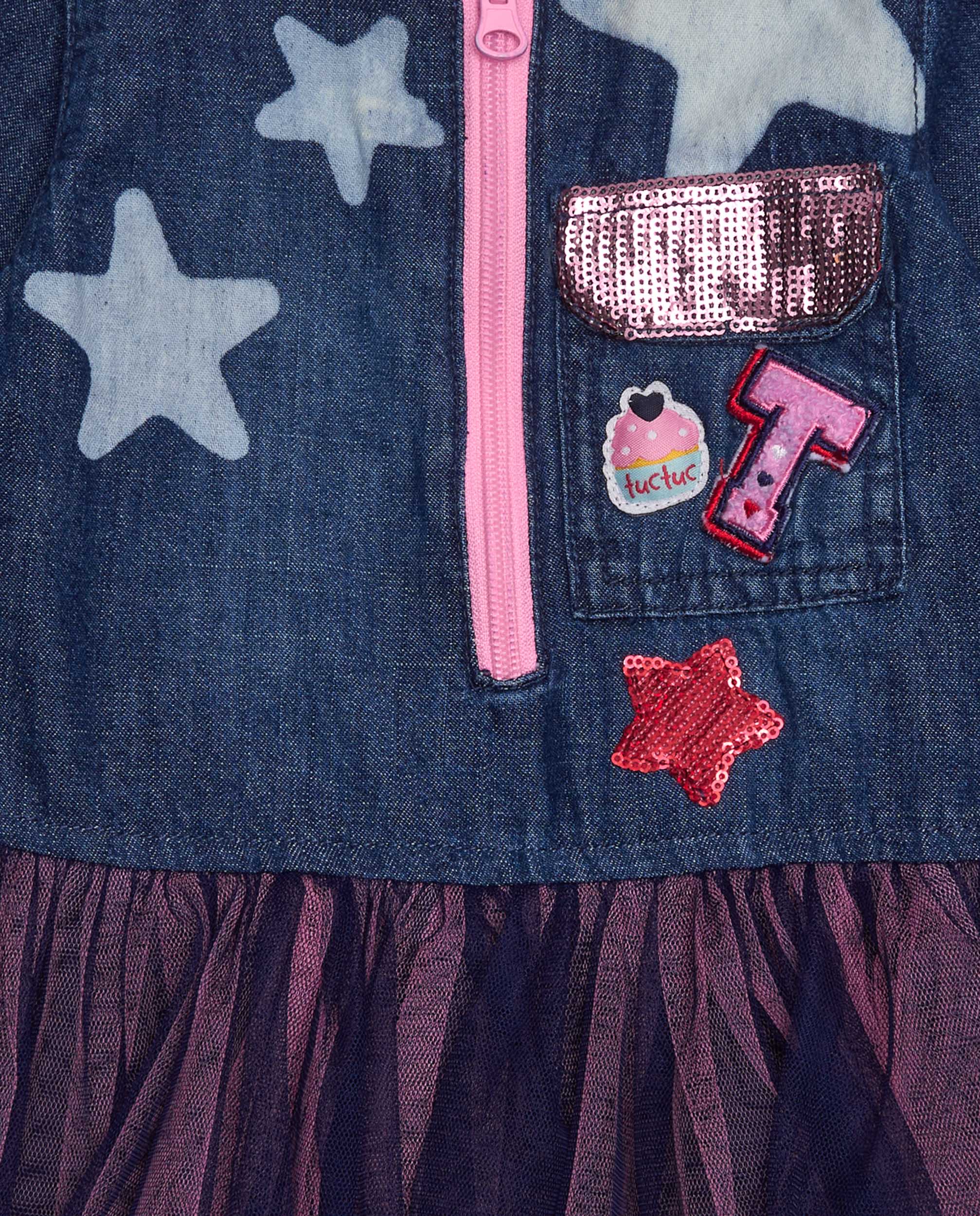 tuc tuc - Venta al por mayor Vestido - Niños - Vestido para niña en tejano con tul y estrellas aplicadas3