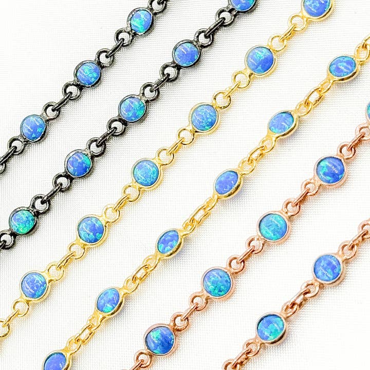 Jewels & Chains - Wholesale Link & Chain Necklace - Created Blue Opal Round Shape Connected Chain. CBO8