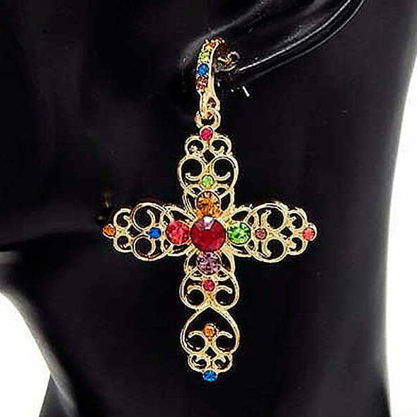 Cross Filigree Metal Casting Earrings for wholesale by Diacly