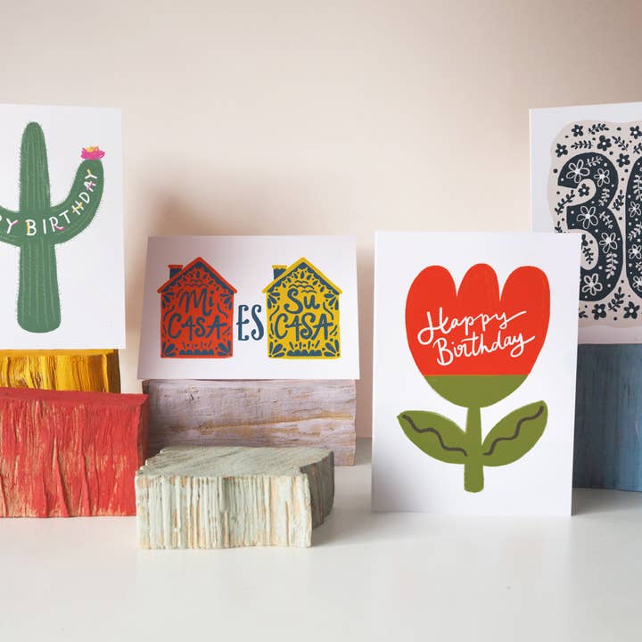 Jade Fisher - Wholesale Birthday Card - 40th Birthday Card - Beige & Navy - Floral2