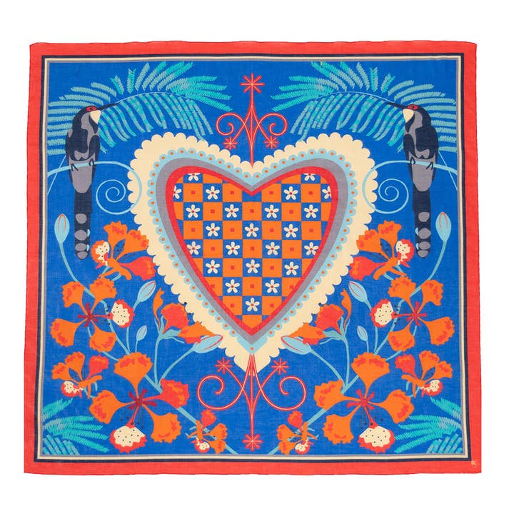 Blå och orange lyxig fyrkantig halsduk i italiensk bomull Voile | Haitiinspirerade konsthalsdukar av kvinnligt ägda småföretag | Abaka Summer Night för wholesale av ZILEM