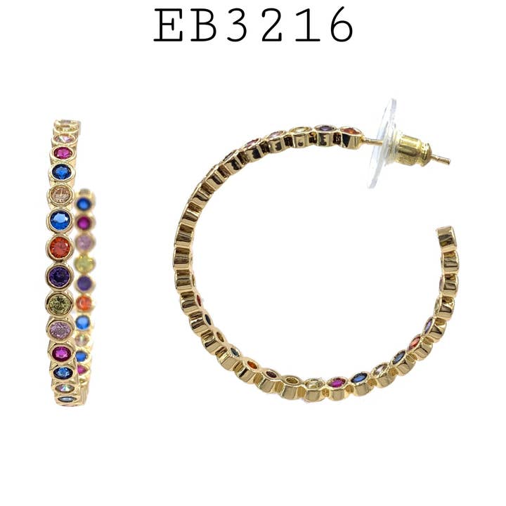 Boucles d'oreilles en laiton à anneaux multicolores et zircone cubique pour la vente par Nisso & Co. NYC Jewelry Wholesale