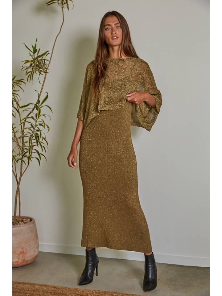Bronze W1635 | Knit Polyester Sweater Lurex Short Sleeve Crop Top for wholesale on Faire