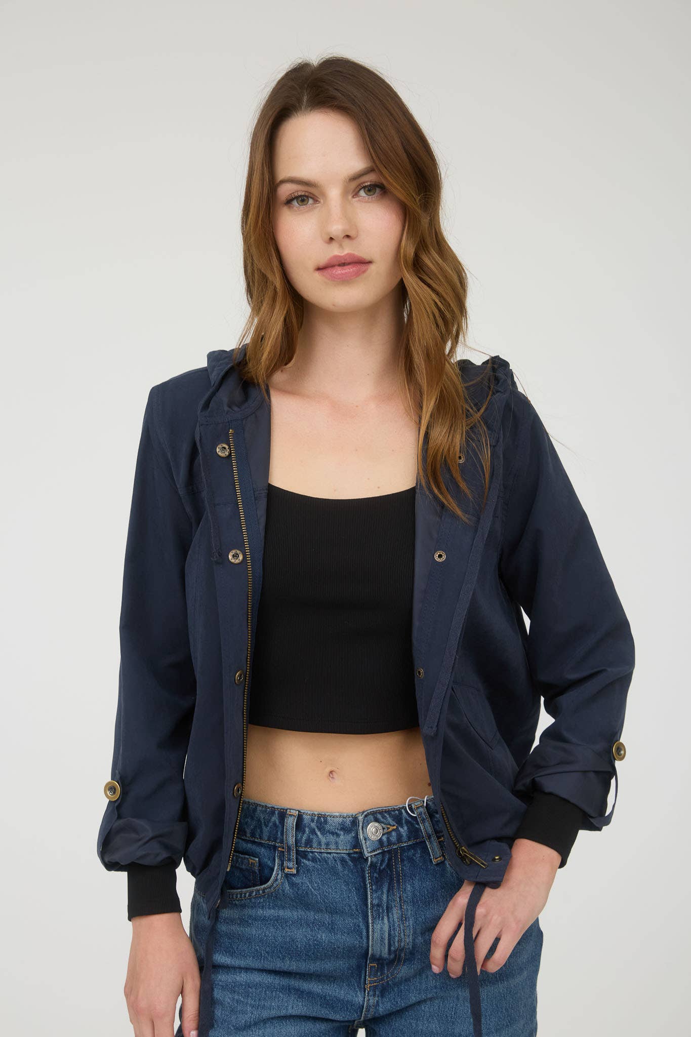 Blu Pepper - Wholesale Jacket - Women's - SNAP BUTTON ZIP UP HOODED JACKET58