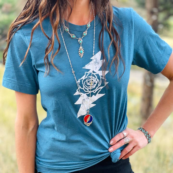 Hiouchi Jewels | Rose & Bolt Grateful Dead Jewelry - Wholesale Bib Necklace - Grateful Dead Not Fade Away Necklace | Turquoise5