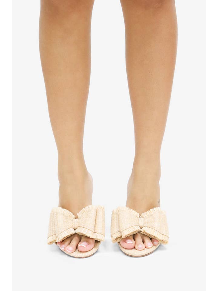 Lemonade Shoes - Wholesale High Heels - Women's - BEACH HOUSE - Raffia Bow Mules, Woven Finish, Stiletto Heel10