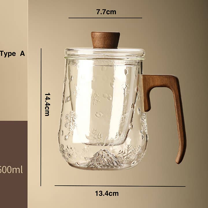 MinoCraft - Wholesale Tea pot - Glass infuser mug with walnut wood handle