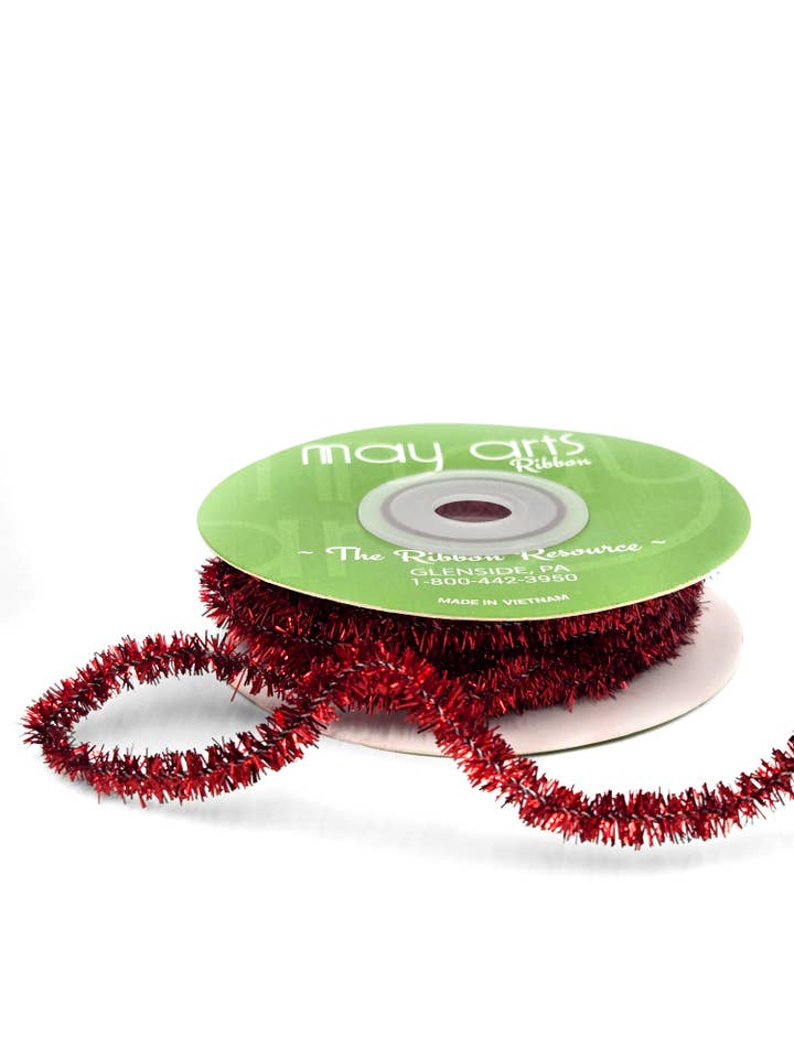 1/4" Red Tinsel String for wholesale by May Arts Ribbon