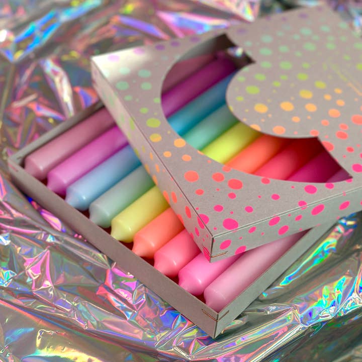 Pink Stories - Wholesale Tapered Candle/Candlestick - Dip Dye Neon * Rainbow Box