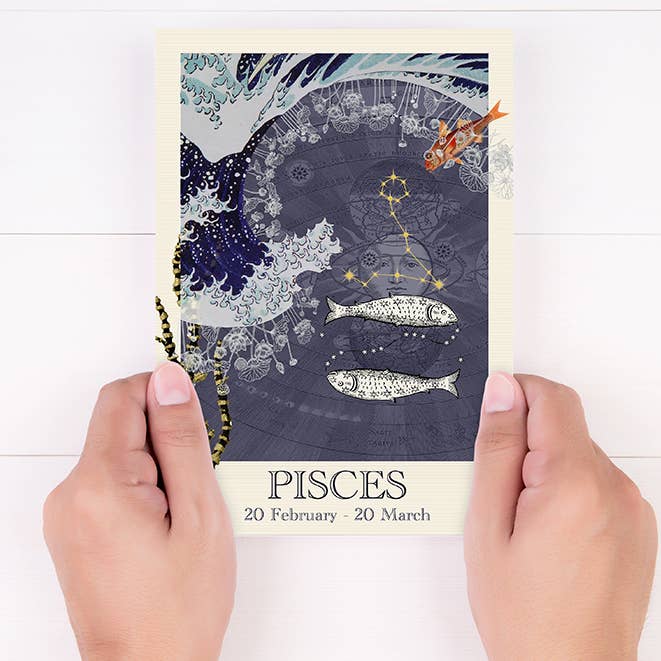 Poster del segno zodiacale dei Pesci - Cartolina A6 per la vendita all'ingrosso da parte di sidonie blondel