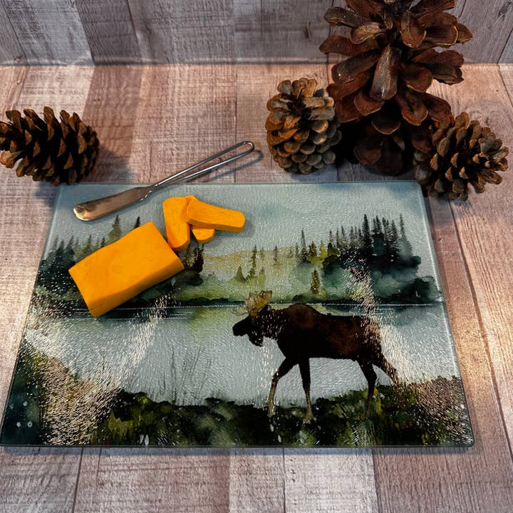 Lakeside Moose - 11" x 8" Tempered Glass Cutting Board for wholesale by GP Originals