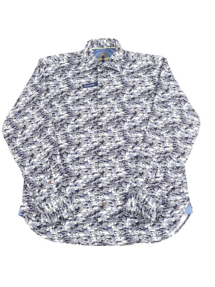 Camisa de cachemir de camuflaje azul marino y blanco para venta al por mayor de Luchiano Visconti