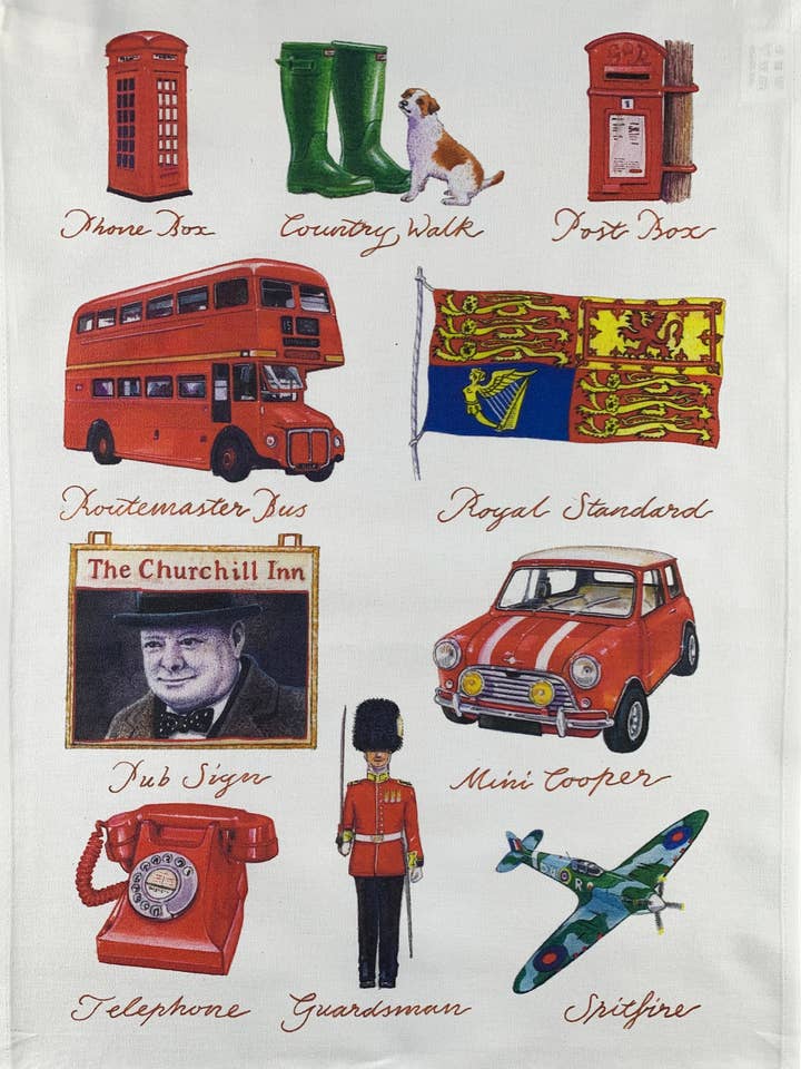 All things British Large Cotton Tea Towel for wholesale by Half a Donkey