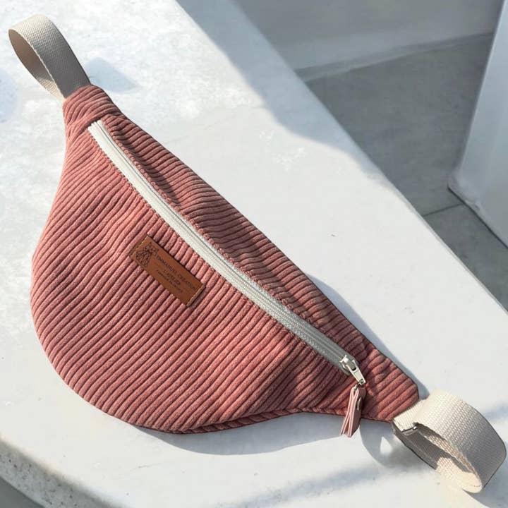 Pink "Corduroy" fanny pack for wholesale by Emmanuel Création