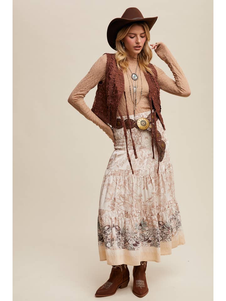 Listicle - Wholesale Outerwear Vest - Women’s - Embroidered Lace Tie-Front Vest LVT00944