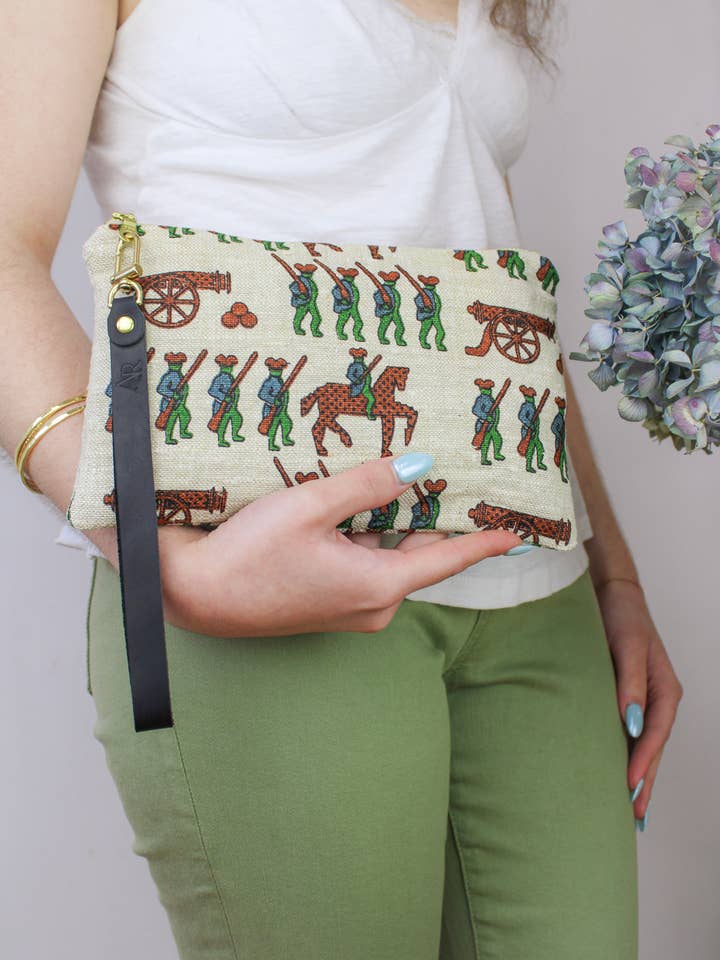 Vintage Linen Mod Minuteman Wristlet – Handmade in Massachusetts for wholesale by Ash & Rose