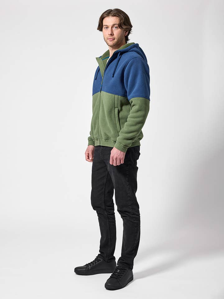 Eros Hooded Sherpa Fleece in Bay Blue for wholesale by Rainbird