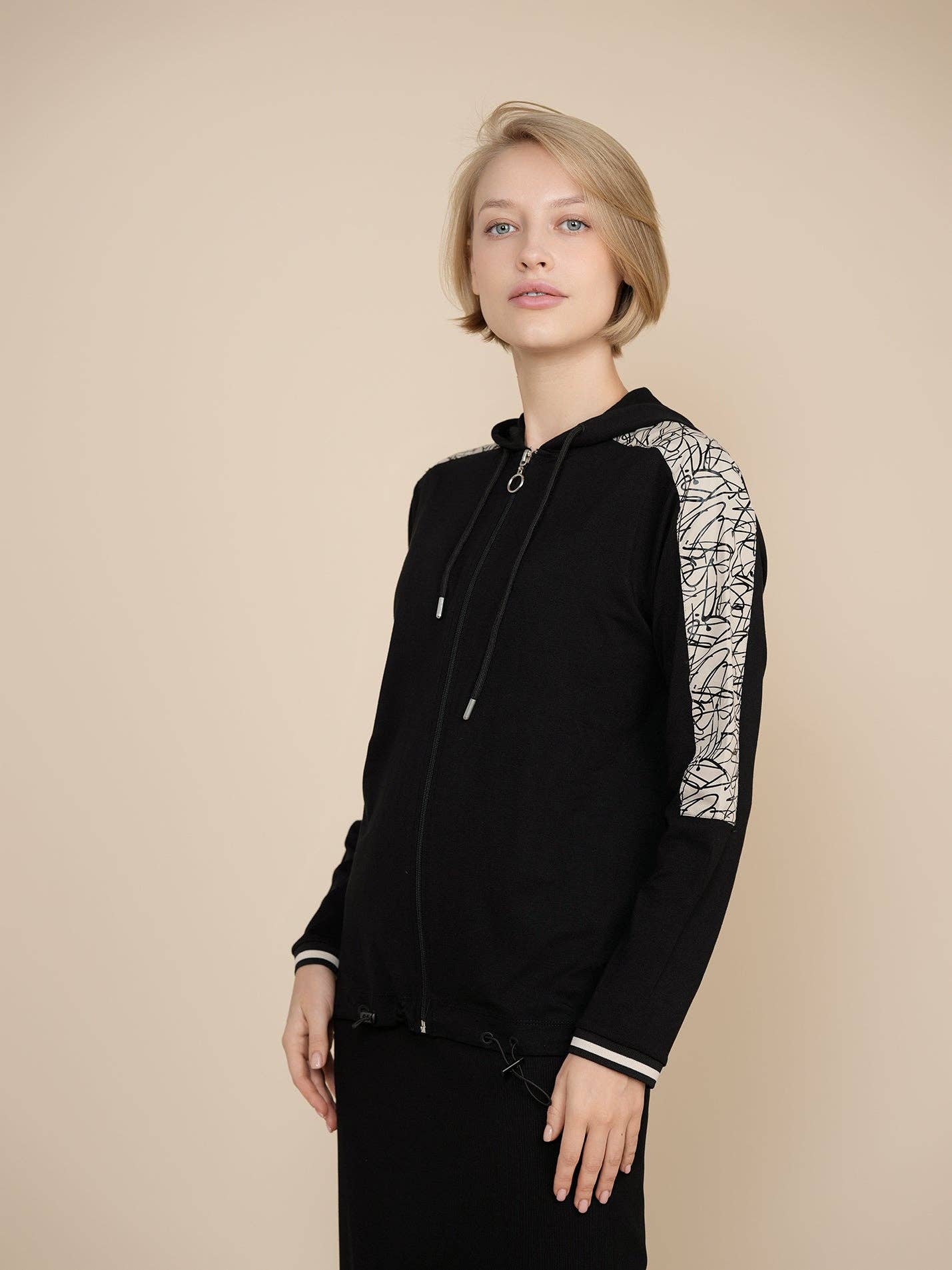 Ellwi Design - Wholesale Top & Skirt Set - Women's - Zipper Sweater & A-line Skirt - Black2