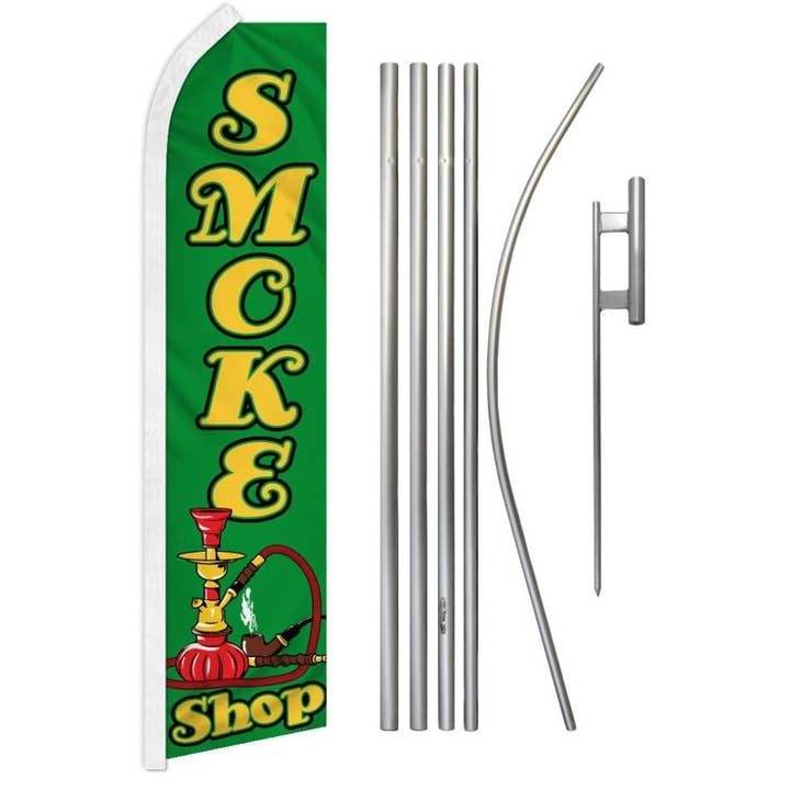 Smoke Shop (Green) Super Flag & Pole Kit for wholesale by Flags Importer