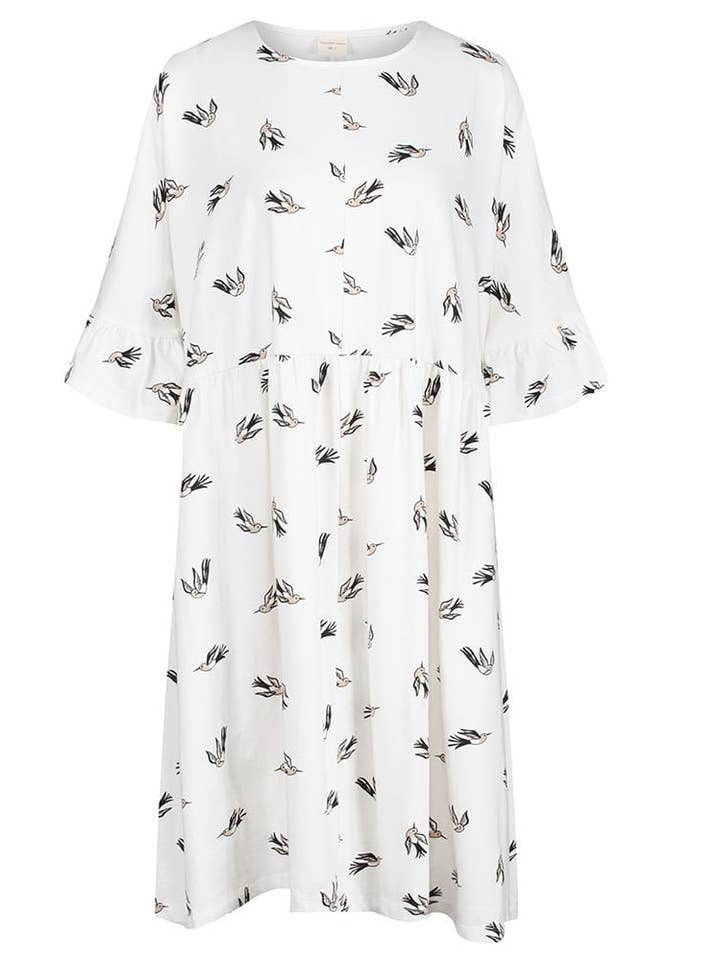 Sienna White Hummingbird Print Mini Dress for wholesale by Turtledove London