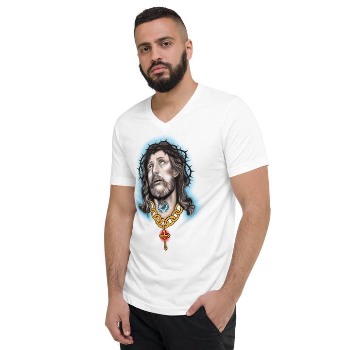 JUSUS CALLING kortærmet herre-T-shirt med V-hals for engroshandel hos Locu Clothing