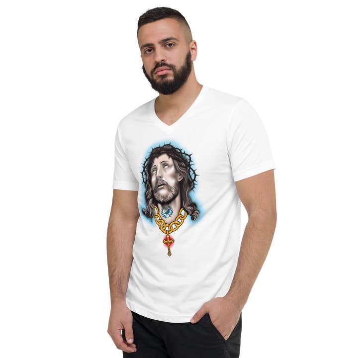 JUSUS CALLING kortærmet herre-T-shirt med V-hals for engroshandel hos Locu Clothing